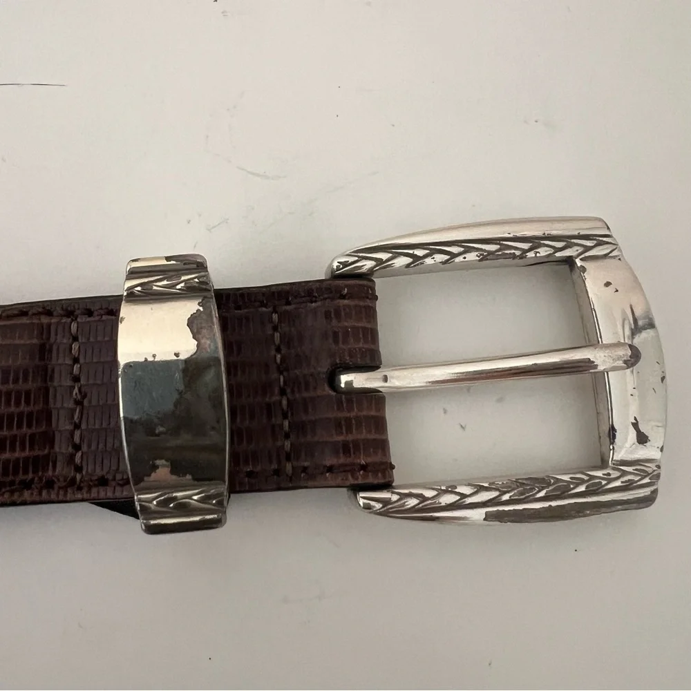 Brighton Leather Men's Belt 42 Brown Leather Belt 3907 Textured Woven Vintage